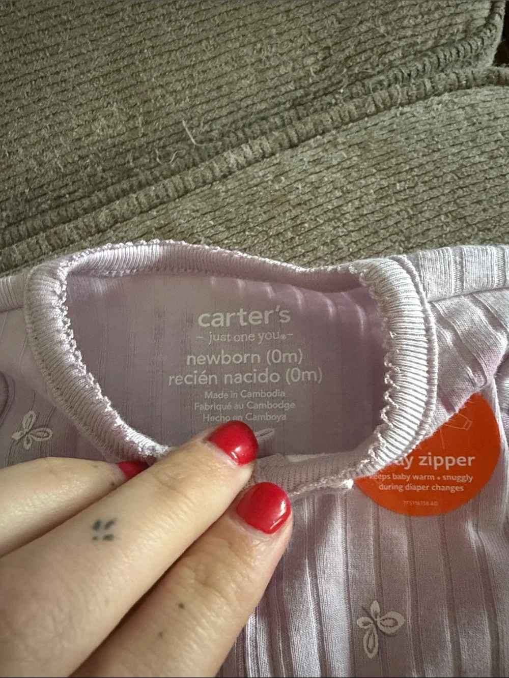 Carter's Light Purple Ribbed Footed One-Piece with Butterfly Print NWT Newborn